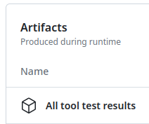 Screenshot of a CI execution artifacts, with a link to download an HTML report of the tests.