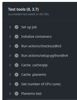 Screenshot of a CI execution showing details of test logs.